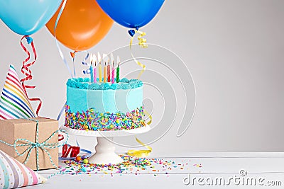 Blue Birthday Cake Stock Photo