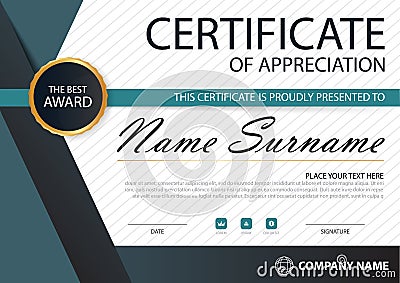 Blue black Elegance horizontal certificate with Vector illustration ,white frame certificate template with clean and modern Vector Illustration