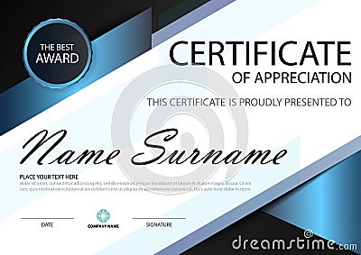 Blue black Elegance horizontal certificate with Vector illustration ,white frame certificate template with clean and modern Vector Illustration