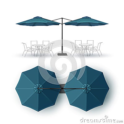 Blue Blank Patio Double Outdoor Bar Pub Restaurant Round Parasol Vector Illustration