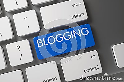 Blue Blogging Button on Keyboard. 3D. Stock Photo