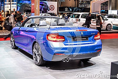 Blue BMW 2 Series 230i cabiolet, Geneva International Motor Show, cabrio manufactured and marketed by BMW Editorial Stock Photo