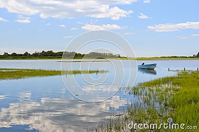 Blue boat in the backwaters Stock Photo