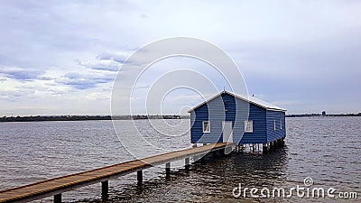 Blue Boat House - Crawley Edge Boat Shed Editorial Stock Photo