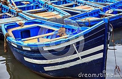 Blue boats of Essaouira, Morocco Stock Photo