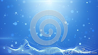 Blue bokeh lights and wavy lines abstract background Stock Photo