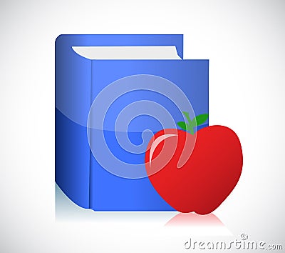 Blue book and red apple education concept Cartoon Illustration