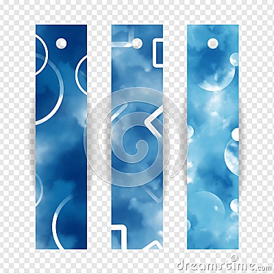 Collection of Blue bookmark tags design illustration with abstract watercolor paint. Cartoon Illustration