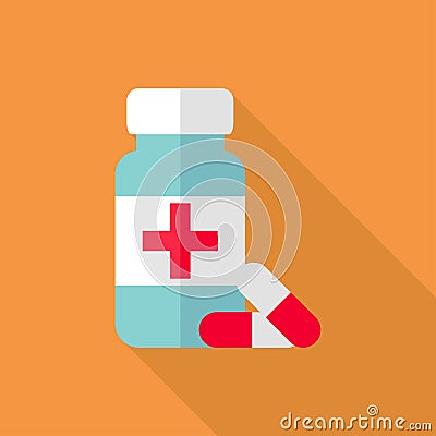 Blue bottle icon with pills Vector Illustration