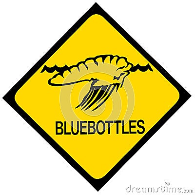 Blue bottle jellyfish warning sign Stock Photo