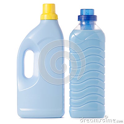 The blue bottle laundry detergent and conditioner fabric softener Stock Photo