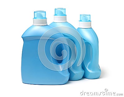 The blue bottle laundry detergent and conditioner fabric softener Stock Photo