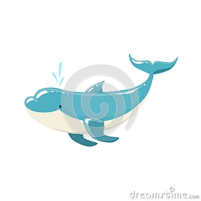 Blue Bottlenose Dolphin Jumping For Entertainment Show, Realistic Aquatic Mammal Vector Drawing Vector Illustration