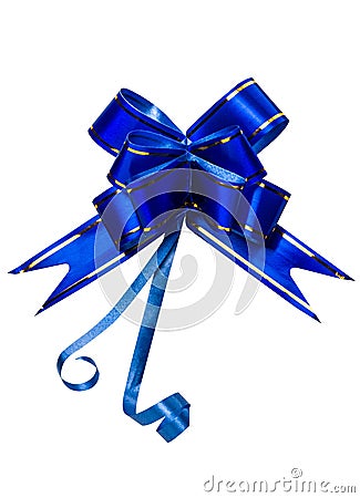 à¸ºBlue bow isolated on white background with copy space. Ribbon for gift or present concept. Happy New year decorative Stock Photo