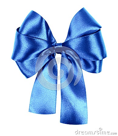 Blue bow made from silk ribbon Stock Photo