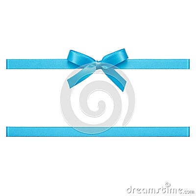 Blue bow made of satin ribbon Stock Photo