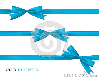 Blue bow with ribbon. Vector set of beautiful bows. Vector Illustration