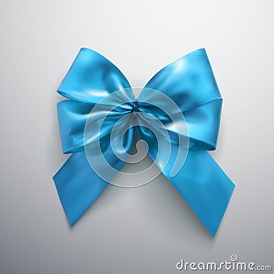 Blue Bow And Ribbons. Vector Illustration