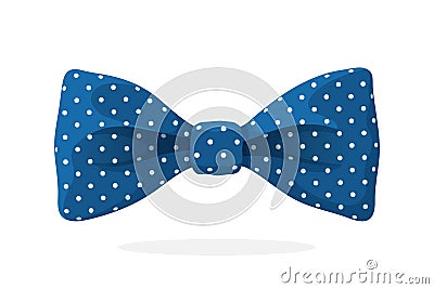 Blue bow tie with print a polka dots Vector Illustration