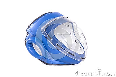 Blue boxing helmet, modern headgear Stock Photo