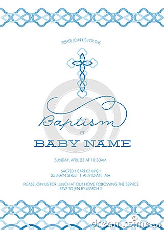 Blue Boy, s Baptism/Christening/First Communion/Confirmation Invitation with Cross Design - High Resolution or Vector Vector Illustration