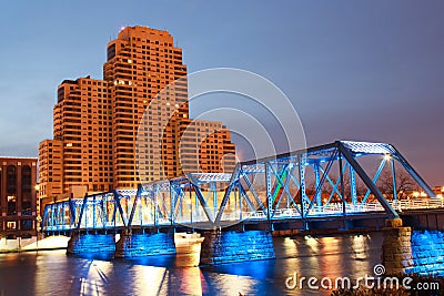 Blue Bridge in Grand Rapids Stock Photo