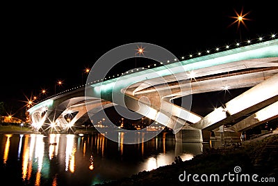 Blue bridge at night Stock Photo