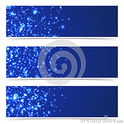 Blue bright modern flyer collection with shimmering particles Vector Illustration
