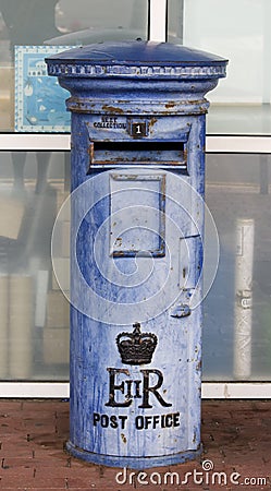 Blue British mail box Stock Photo