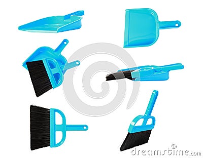 Blue brooms Stock Photo