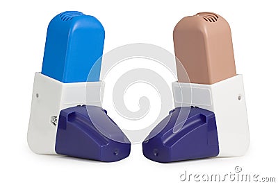 Blue and Brown Asthma Inhalers Stock Photo