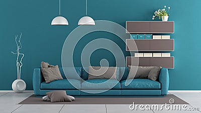 Blue and brown modern living room Stock Photo
