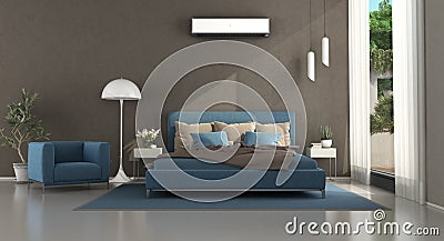 Blue and brown modern master bedroom Stock Photo