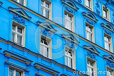 Blue building facade , restored facade in Berlin Stock Photo