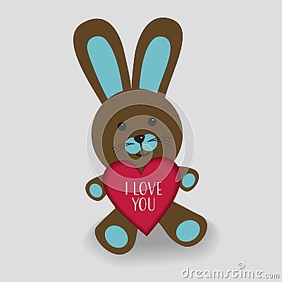 Blue bunny with heart I love you Cartoon Illustration