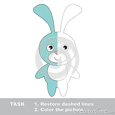 Blue Bunny to be colored. Vector trace game. Vector Illustration