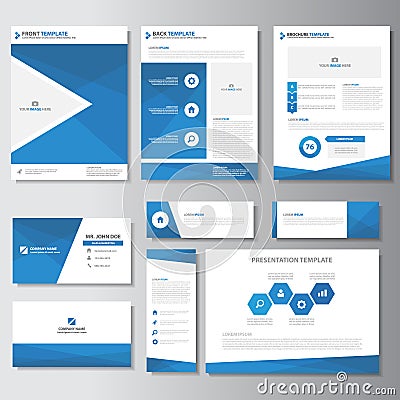 Blue business brochure flyer leaflet presentation card template Infographic elements flat design set for marketing Vector Illustration