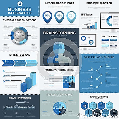 Blue business infographics vector elements and templates Vector Illustration