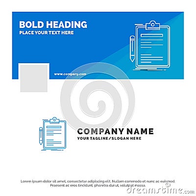 Blue Business Logo Template for Contract, check, Business, done, clip board. Facebook Timeline Banner Design. vector web banner Vector Illustration