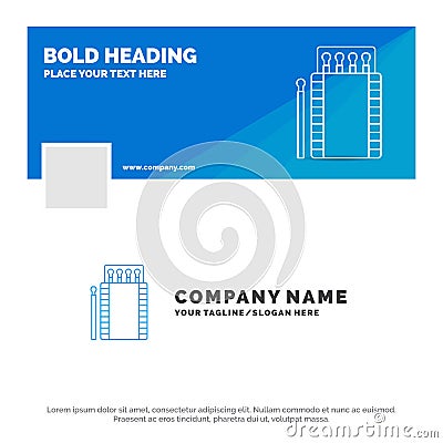 Blue Business Logo Template for matches, camping, fire, bonfire, box. Facebook Timeline Banner Design. vector web banner Vector Illustration