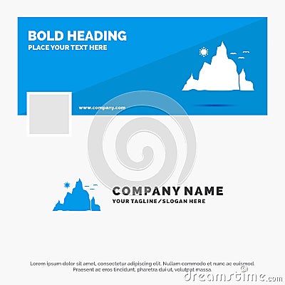 Blue Business Logo Template for mountain, landscape, hill, nature, sun. Facebook Timeline Banner Design. vector web banner Vector Illustration