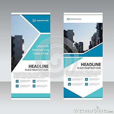 Blue Business Roll Up Banner flat design template ,Abstract Geometric banner Vector illustration Vector Illustration