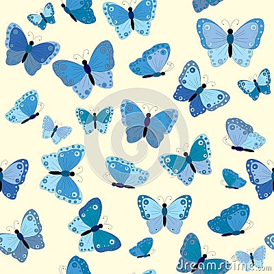 Blue butterflies seamless background Vector Illustration