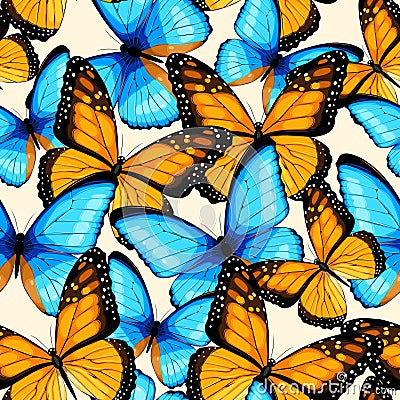 Blue butterflies seamless Vector Illustration