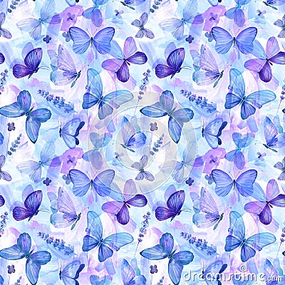 Blue Butterfly seamless pattern.. Abstract painting, design wallpaper, paper or background. Cartoon Illustration