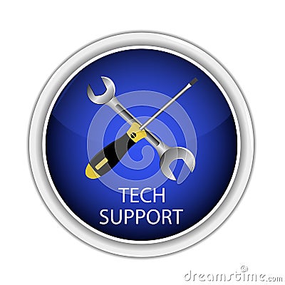 Blue button technical support. Wrench and screwdriver. Vector Vector Illustration