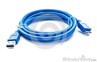 Blue cable usb to microusb 3 Stock Photo