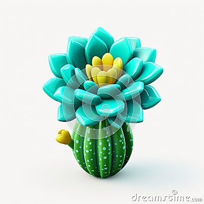 Playful Cartoon Illustrations Of Blue Cactus Flower In Zbrush Style Stock Photo