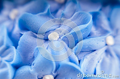 Blue cake frosting detail with decorative flowers Stock Photo