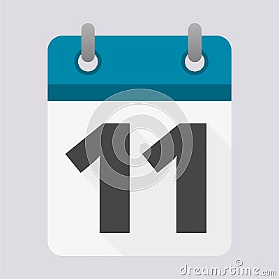 Blue Calendar icon with long shadow - number 11 Vector Illustration